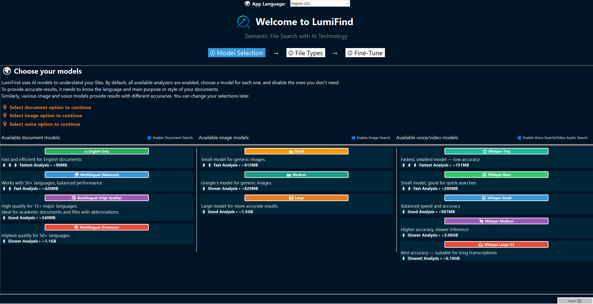 LumiFind Welcome Screen 1